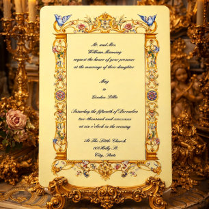Colourful Floral Baroque Bluebird Frame Wedding Invitation