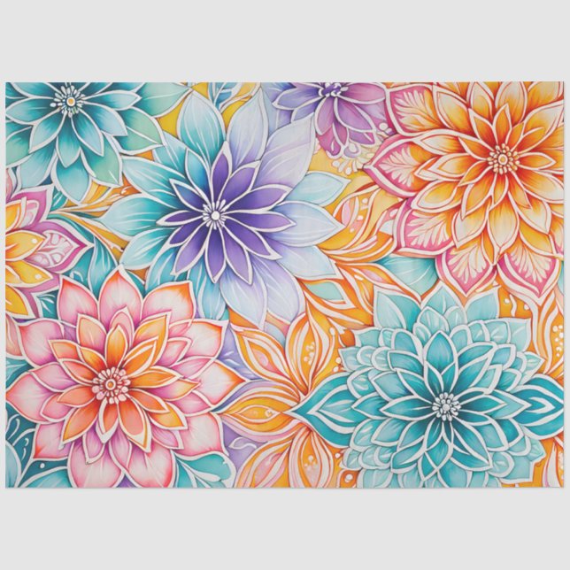 Colourful Floral Batik Art Tissue Paper (Front)