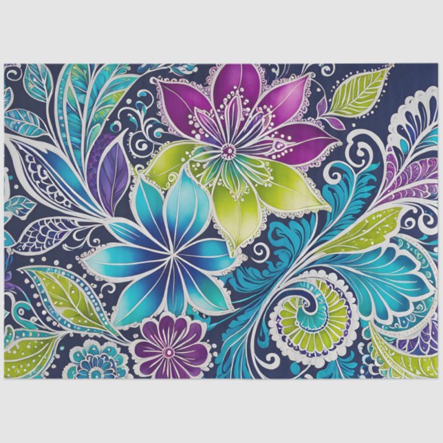 Colourful Floral Batik Art Tissue Paper (Front)