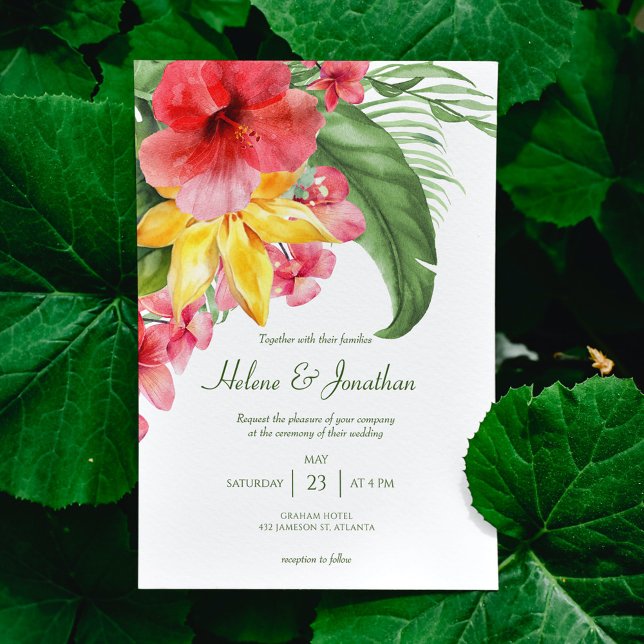 Colourful Floral Beach Tropical Destination Weddin Invitation (Creator Uploaded)