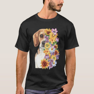Colourful Floral Beagle Mum Flower Sunflower Dog L T-Shirt