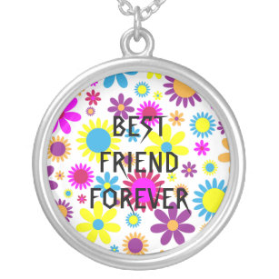 Colourful  Floral Best Friends Forever Silver Plated Necklace