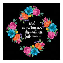 Colourful Floral Bible Verse God is Within Her