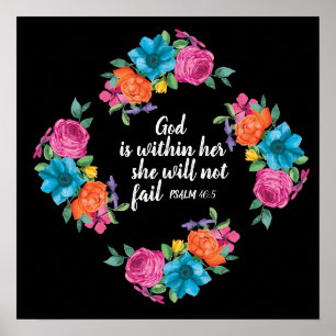 Colourful Floral Bible Verse God is Within Her Poster