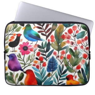 Colourful floral birds laptop sleeve