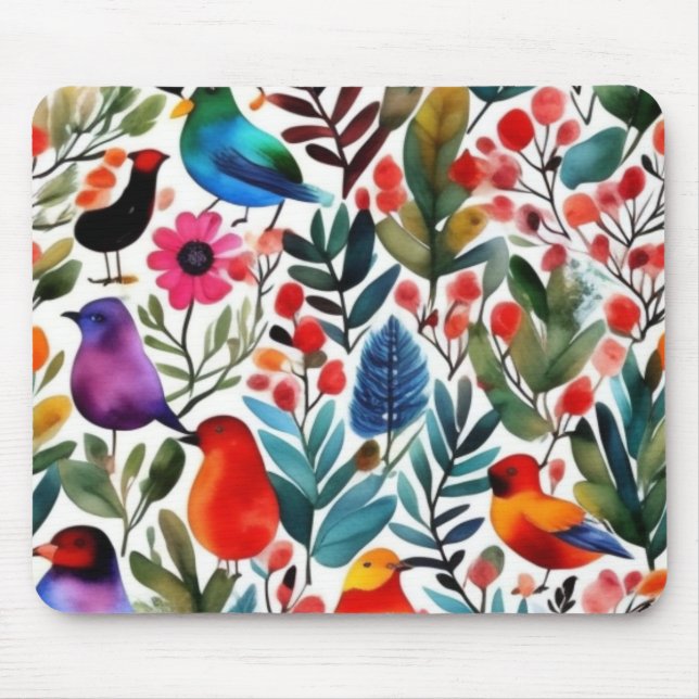 Colourful floral birds mouse mat (Front)