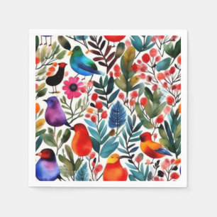 Colourful floral birds napkin