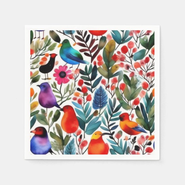 Colourful floral birds napkin (Front)
