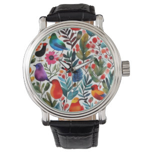 Colourful floral birds watch