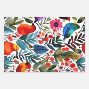Colourful floral birds wrapping paper sheet