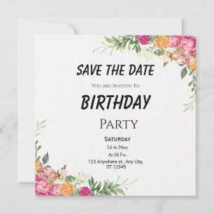 Colourful Floral Birthday Save the Date Card