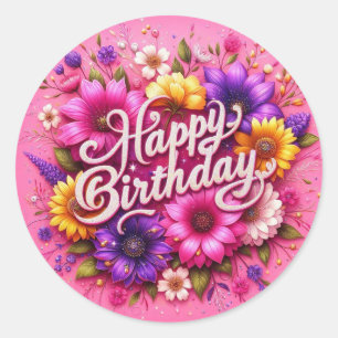 Colourful Floral Birthday Sticker
