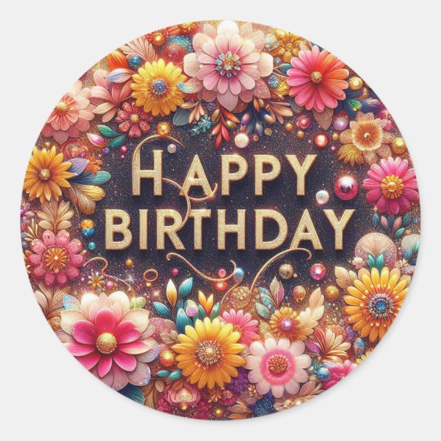 Colourful floral Birthday sticker (Front)