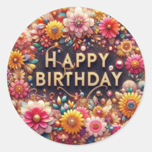 Colourful floral Birthday sticker