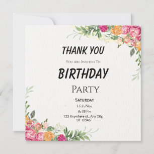 Colourful Floral Birthday Thank You Card