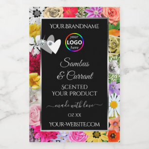 Colourful Floral Black Product Labels Hearts Logo