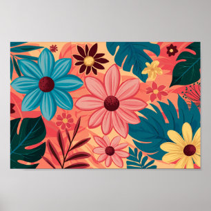 Colourful Floral Bliss on Warm Tones Background Poster