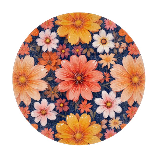 🌸 Colourful Floral Blooms For Kitchen Prep Style  Cutting Board (Front)