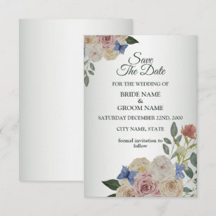 Colourful Floral Blue Butterfly Green Wedding Save The Date