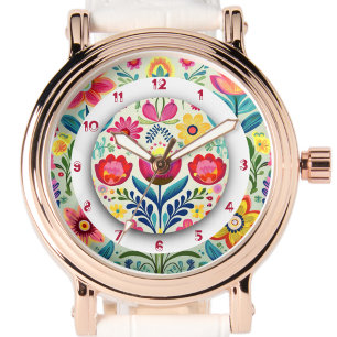 Colourful Floral Boho Painting two crowns Watch