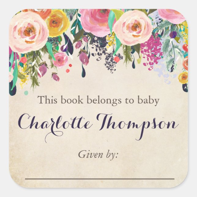Colourful Floral Bookplate Stickers for Baby Showe (Front)