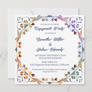 Colourful Floral Border Engagement Party Invitatio Invitation