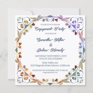 Colourful Floral Border Engagement Party Invitatio Invitation
