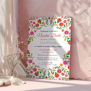 Colourful Floral Botanical Flowers Spanish Wedding Invitation