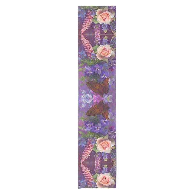 colourful floral bouquet art short table runner (Front)
