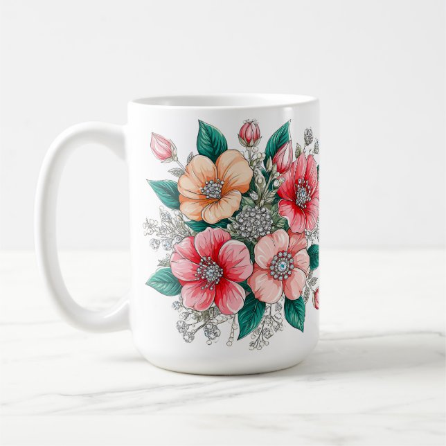 Colourful Floral Bouquet Coffee Mug (Left)
