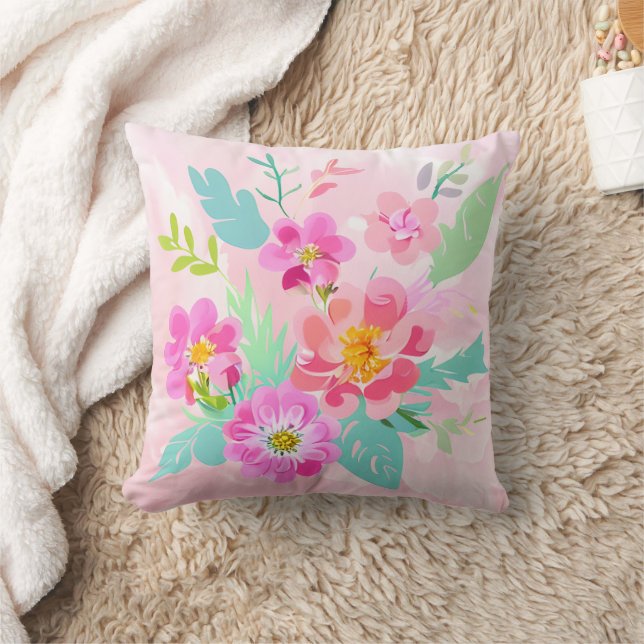 Colourful Floral Bouquet Cushion (Blanket)