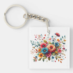 Colourful Floral Bouquet Design-58576 Key Ring