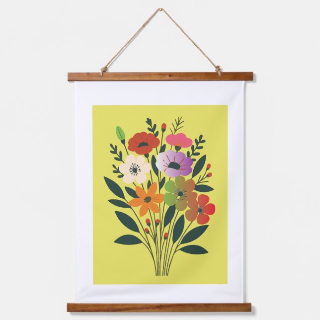 Colourful Floral Bouquet Illustration | Modern Bot Hanging Tapestry (Front)