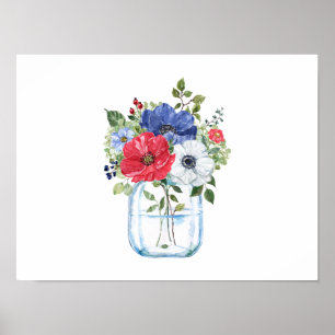 Colourful Floral Bouquet in Glass Jar Poster