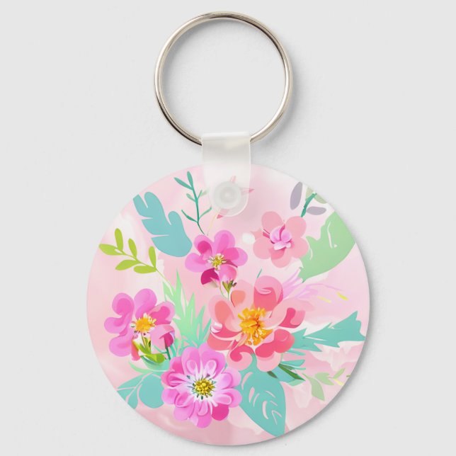 Colourful Floral Bouquet  Key Ring (Front)