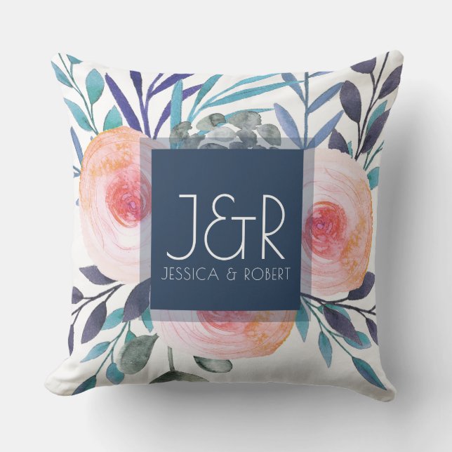 Colourful Floral Bouquet Monogram Cushion (Front)