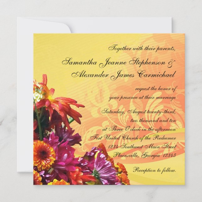 Colourful Floral Bouquet Orange/Yellow Design Invitation (Front)