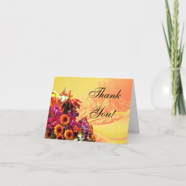Colourful Floral Bouquet Orange/Yellow Design Thank You Card (Front)