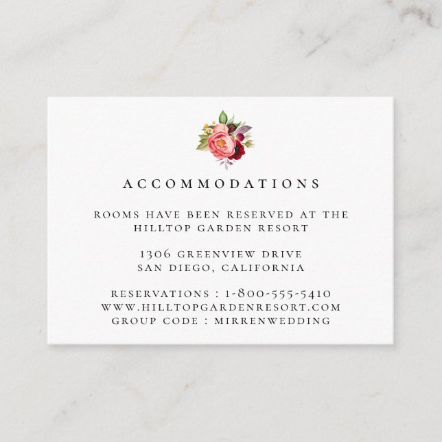 Colourful Floral Bouquet Wedding Accommodations Enclosure Card (Front)
