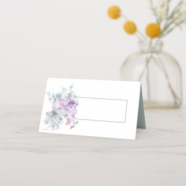Colourful Floral Bouquet Wedding Folded Place Card (Front)
