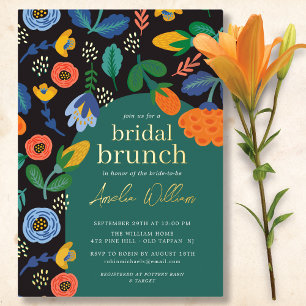 Colourful Floral Bridal Brunch Foil Invitation