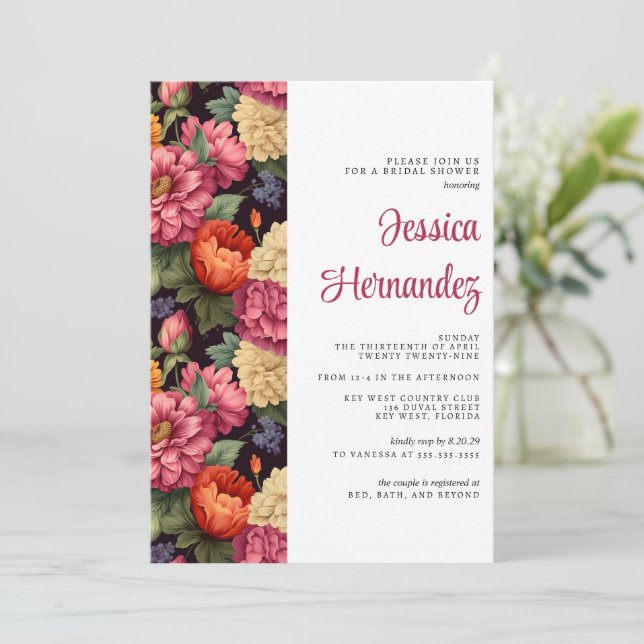 Colourful Floral Bridal Shower  Invitation (Standing Front)