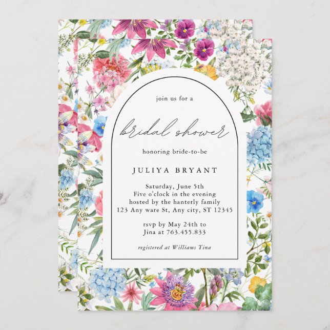 Colourful Floral Bridal Shower  Invitation (Front/Back)