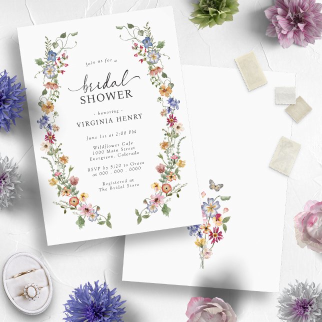 Colourful Floral Bridal Shower Invitation (Colorful Wildflower Wreath Floral Bridal Shower Invitation
)