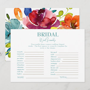 Colourful Floral Bridal Shower Word Scramble Game Invitation