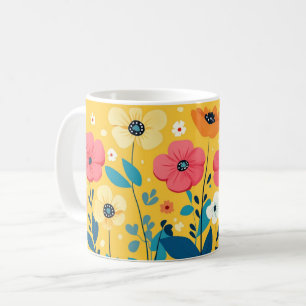 Colourful Floral, Bright Vibrant Folk pretty Coffee Mug