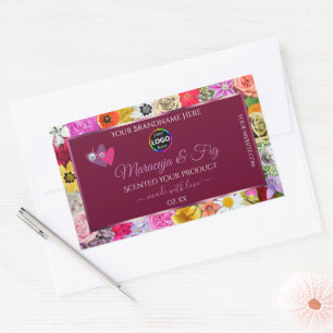 Colourful Floral Burgundy Product Label Hearts Log