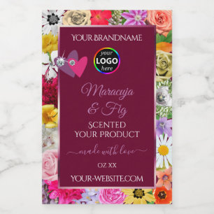 Colourful Floral Burgundy Product Label Hearts Log