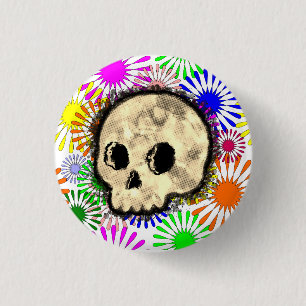 Colourful Floral Burst Skull Watercolor 3 Cm Round Badge