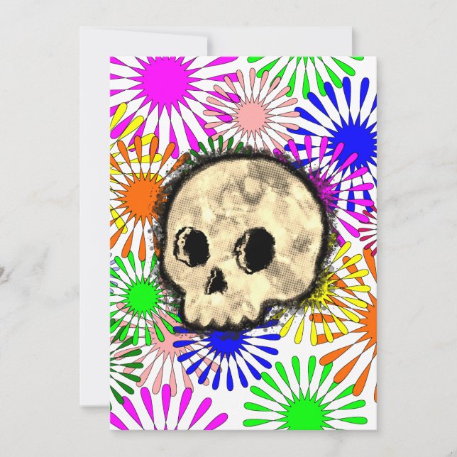 Colourful Floral Burst Skull Watercolor Invitation (Front)